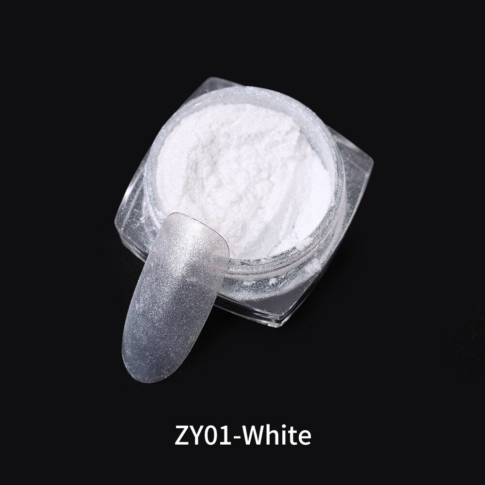 Moonlight Mirror Power White Silver Glitters Metallic  Nails