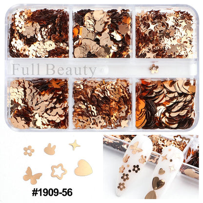 6 Grids Pearl Glitter Powder Aurora Effect Holographic Mirror Nails