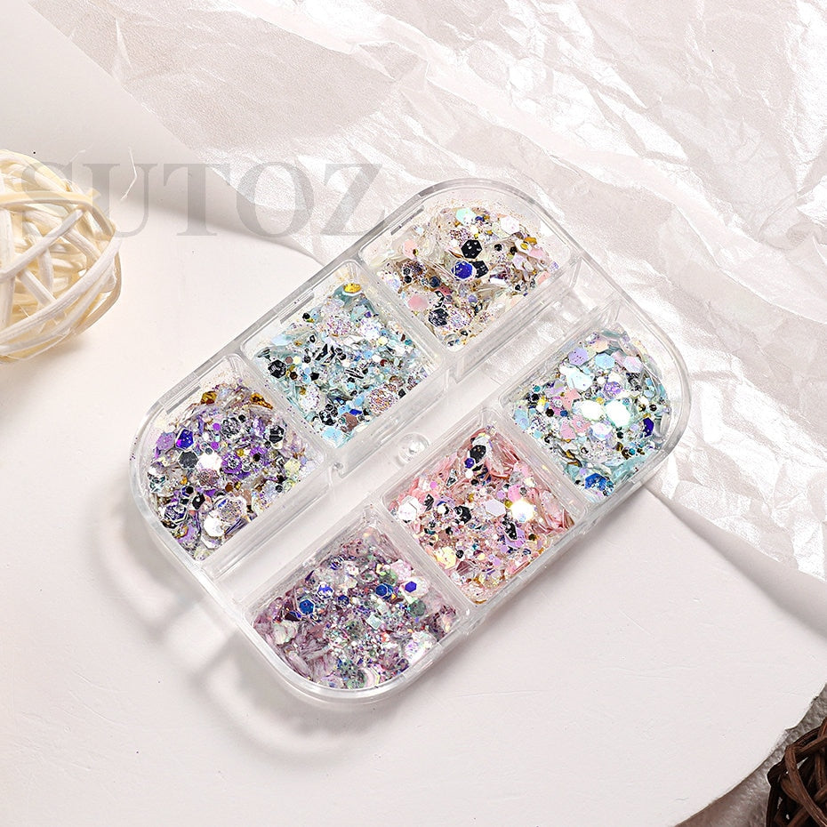 Shining Nails Sequins Pink Iridescent Glitter Slices Hexagon