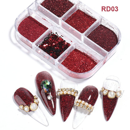 6 Grids Pearl Glitter Powder Aurora Effect Holographic Mirror Nails