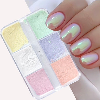 6 Grids Pearl Glitter Powder Aurora Effect Holographic Mirror Nails