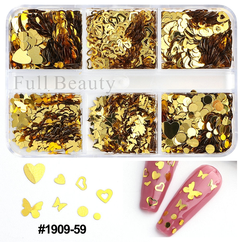 6 Grids Pearl Glitter Powder Aurora Effect Holographic Mirror Nails