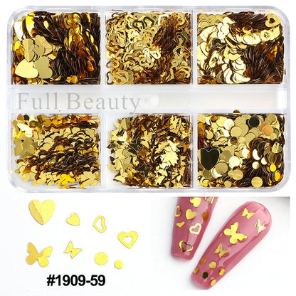 6 Grids Pearl Glitter Powder Aurora Effect Holographic Mirror Nails