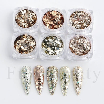 6 Grids Pearl Glitter Powder Aurora Effect Holographic Mirror Nails