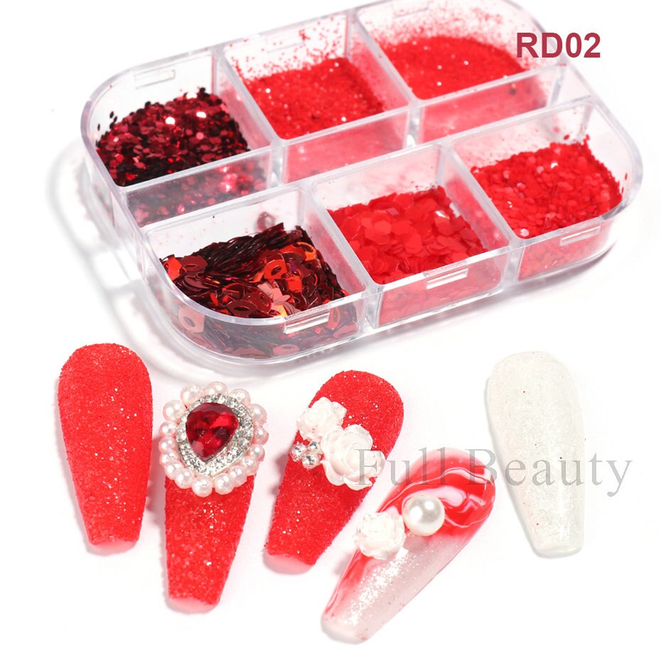 6 Grids Pearl Glitter Powder Aurora Effect Holographic Mirror Nails