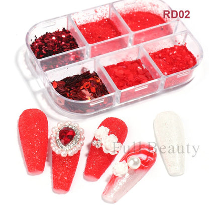 6 Grids Pearl Glitter Powder Aurora Effect Holographic Mirror Nails