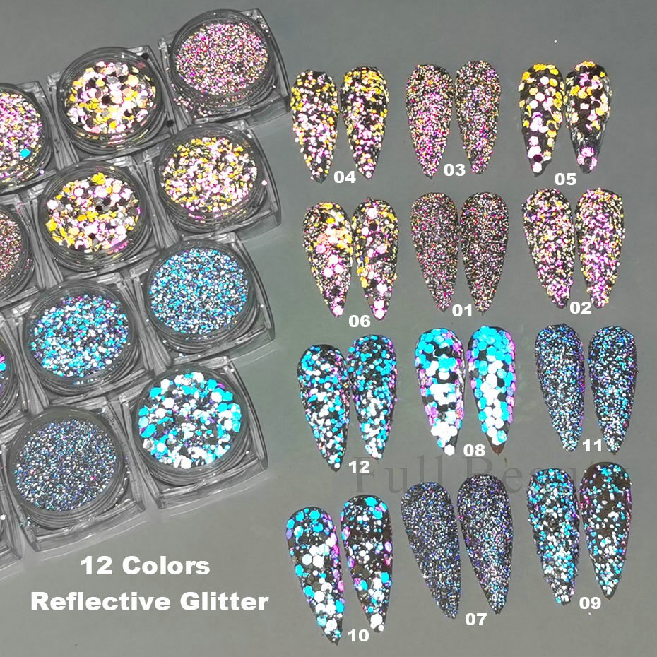 Reflective Glitter Iridescent Powder Sequins for Nails Sparkly