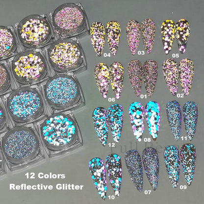 Reflective Glitter Iridescent Powder Sequins for Nails Sparkly