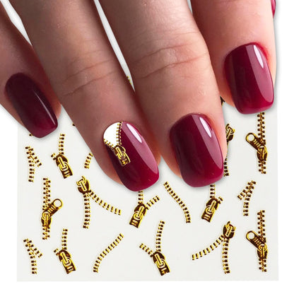 Gold Zipper 3d Designs Nail Art Stickers Decals Manicure
