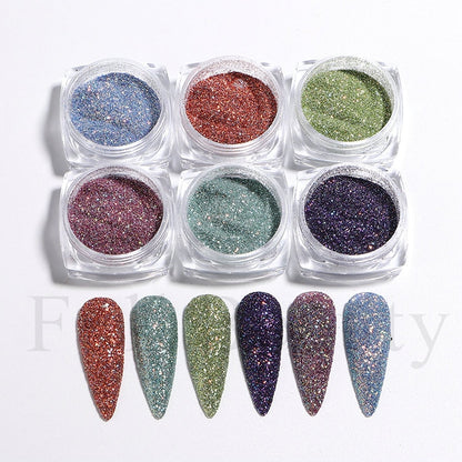 6 Grids Pearl Glitter Powder Aurora Effect Holographic Mirror Nails