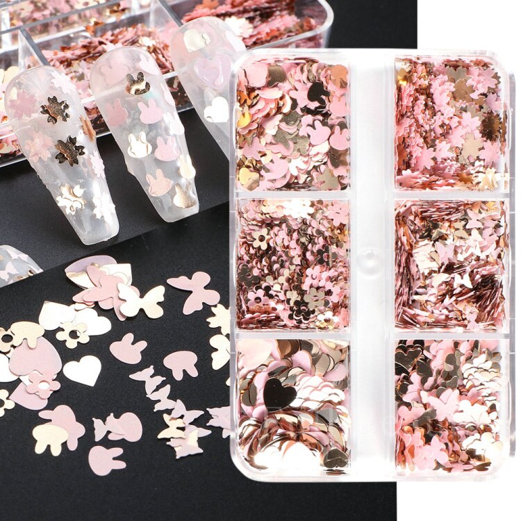 6 Grids Pearl Glitter Powder Aurora Effect Holographic Mirror Nails