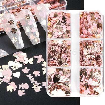 6 Grids Pearl Glitter Powder Aurora Effect Holographic Mirror Nails