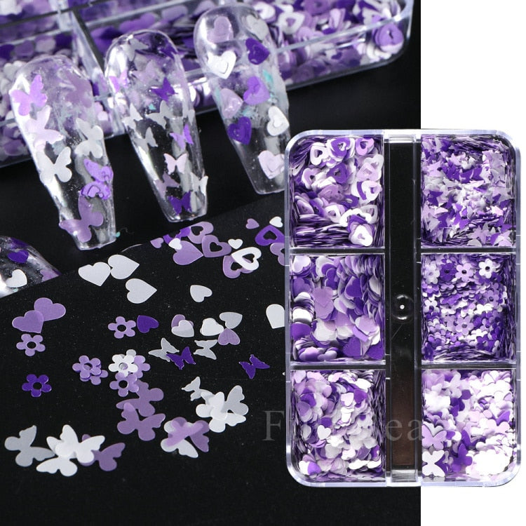 6 Grids Pearl Glitter Powder Aurora Effect Holographic Mirror Nails