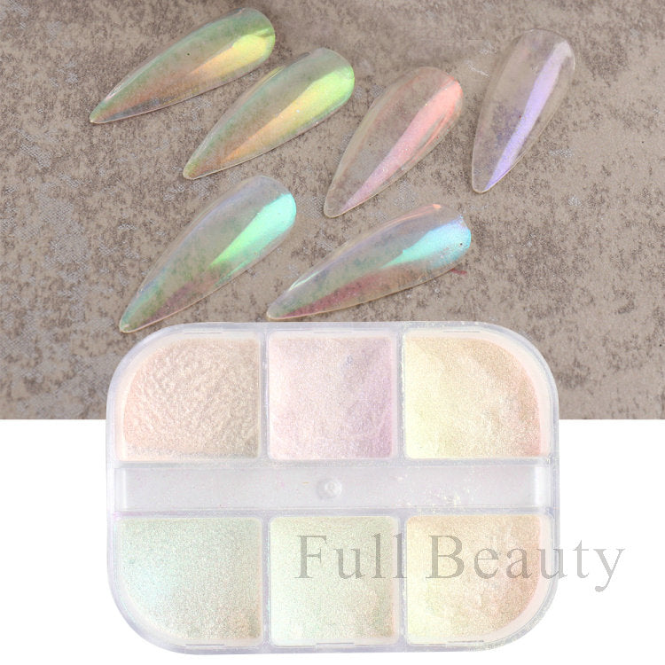 6 Grids Pearl Glitter Powder Aurora Effect Holographic Mirror Nails