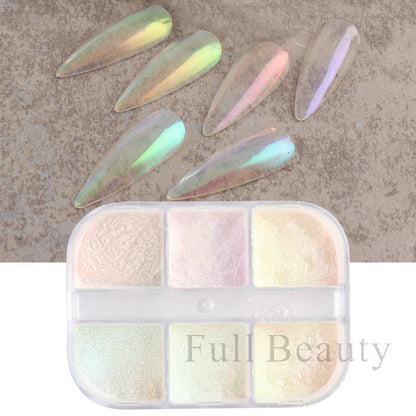 6 Grids Pearl Glitter Powder Aurora Effect Holographic Mirror Nails