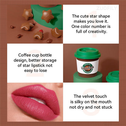 6pcs Cute Mini Lipstick Set Matte Velvet Coffee