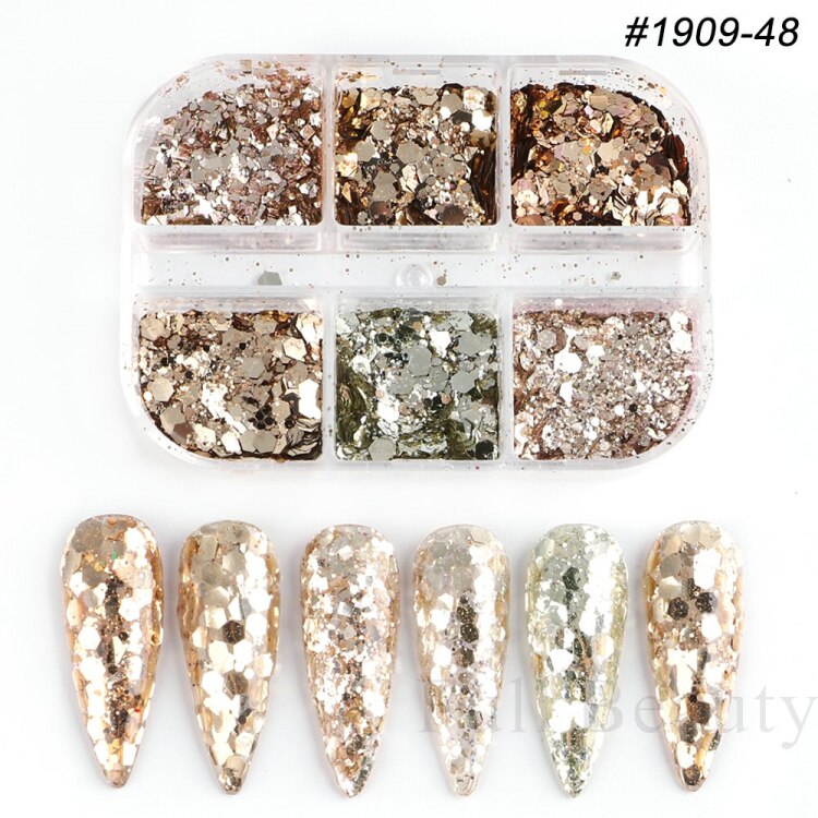 6 Grids Pearl Glitter Powder Aurora Effect Holographic Mirror Nails