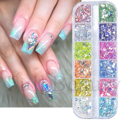 1Box Mermad Iridescent Hexagon Nail Art Glitter Sequins