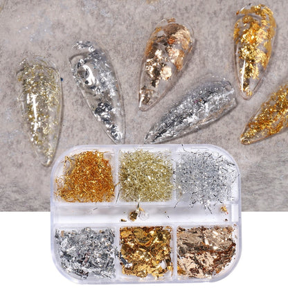 6 Grids Pearl Glitter Powder Aurora Effect Holographic Mirror Nails