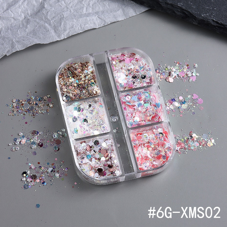 Shining Nails Sequins Pink Iridescent Glitter Slices Hexagon