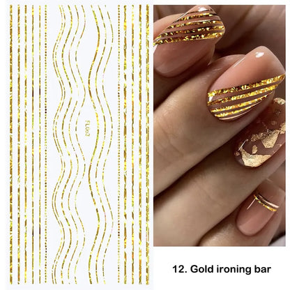 3D Stickers  Lines Holographic Silver Stripe  Nail