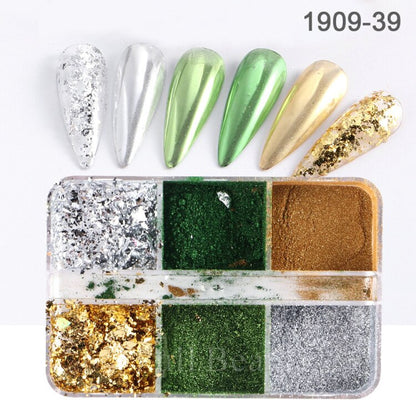 6 Grids Pearl Glitter Powder Aurora Effect Holographic Mirror Nails