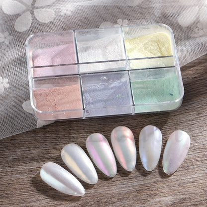 6 Grids Pearl Glitter Powder Aurora Effect Holographic Mirror Nails