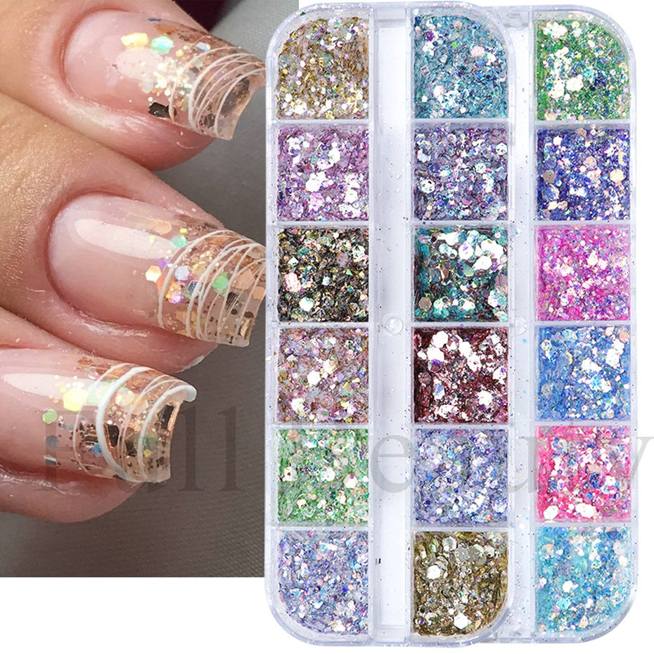 1Box Mermad Iridescent Hexagon Nail Art Glitter Sequins