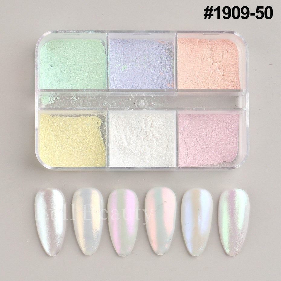 6 Grids Pearl Glitter Powder Aurora Effect Holographic Mirror Nails