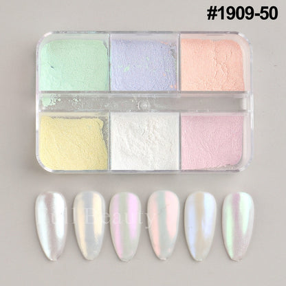 6 Grids Pearl Glitter Powder Aurora Effect Holographic Mirror Nails