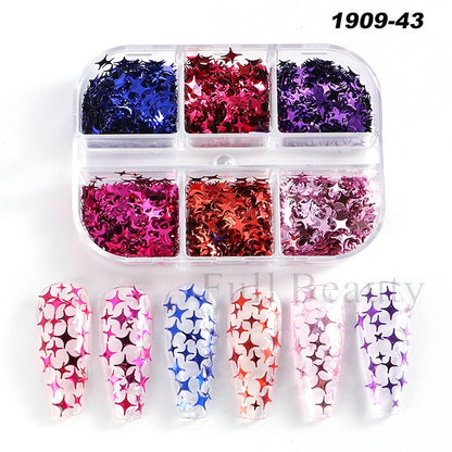 6 Grids Pearl Glitter Powder Aurora Effect Holographic Mirror Nails