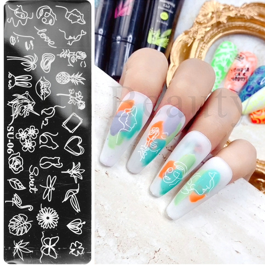French Art Stamping Wave Flower Love Lace Stamp Nail