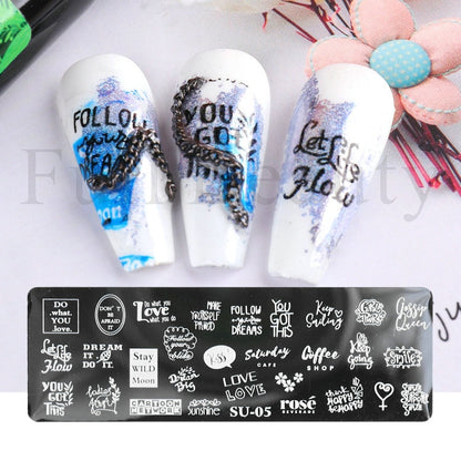 French Art Stamping Wave Flower Love Lace Stamp Nail