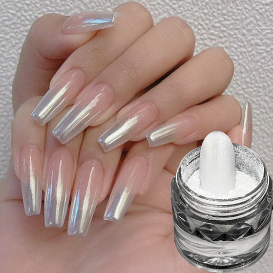 Moonlight Mirror Power White Silver Glitters Metallic  Nails