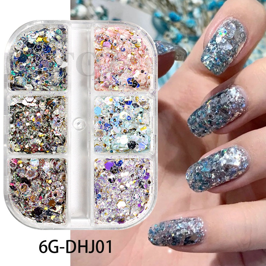 Shining Nails Sequins Pink Iridescent Glitter Slices Hexagon