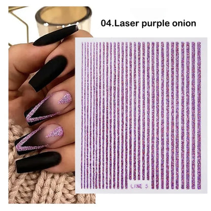 3D Stickers  Lines Holographic Silver Stripe  Nail