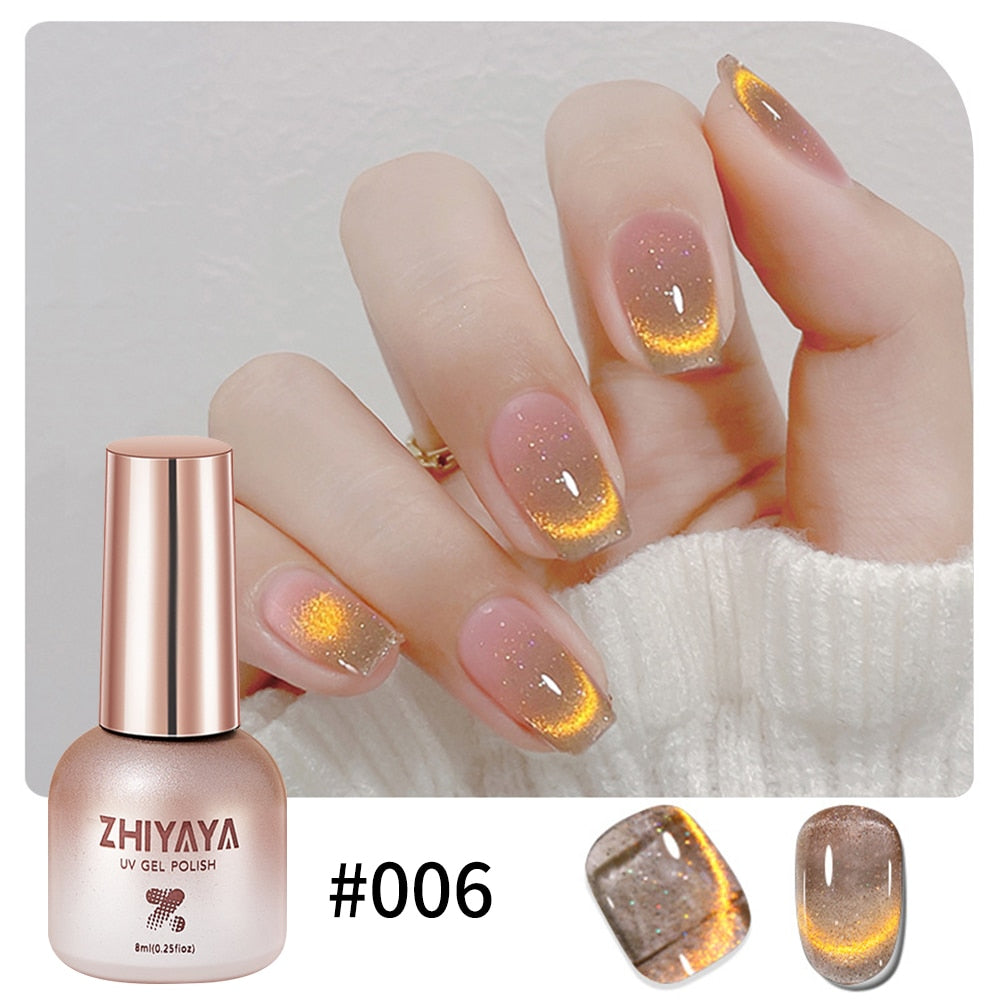 8ml 9D Rainbow Cat Magnetic Gel Pink Purple Blue Magnetic Nails