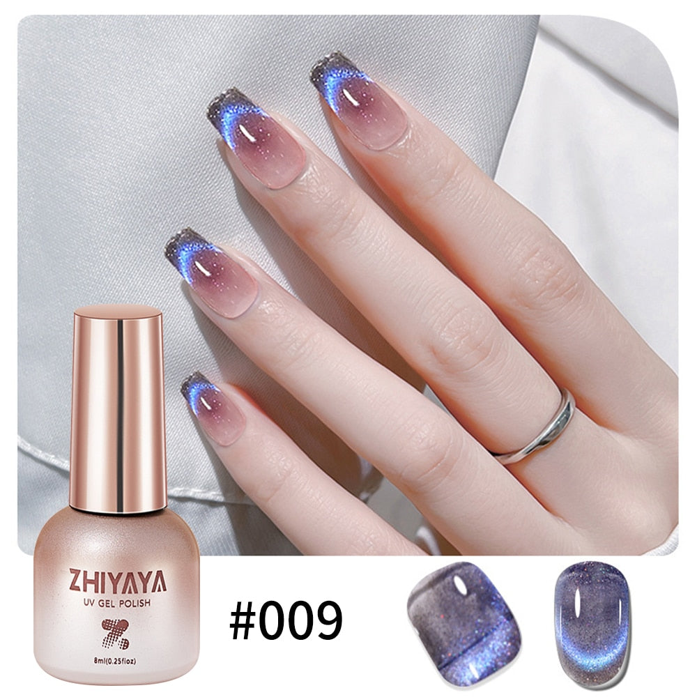 8ml 9D Rainbow Cat Magnetic Gel Pink Purple Blue Magnetic Nails