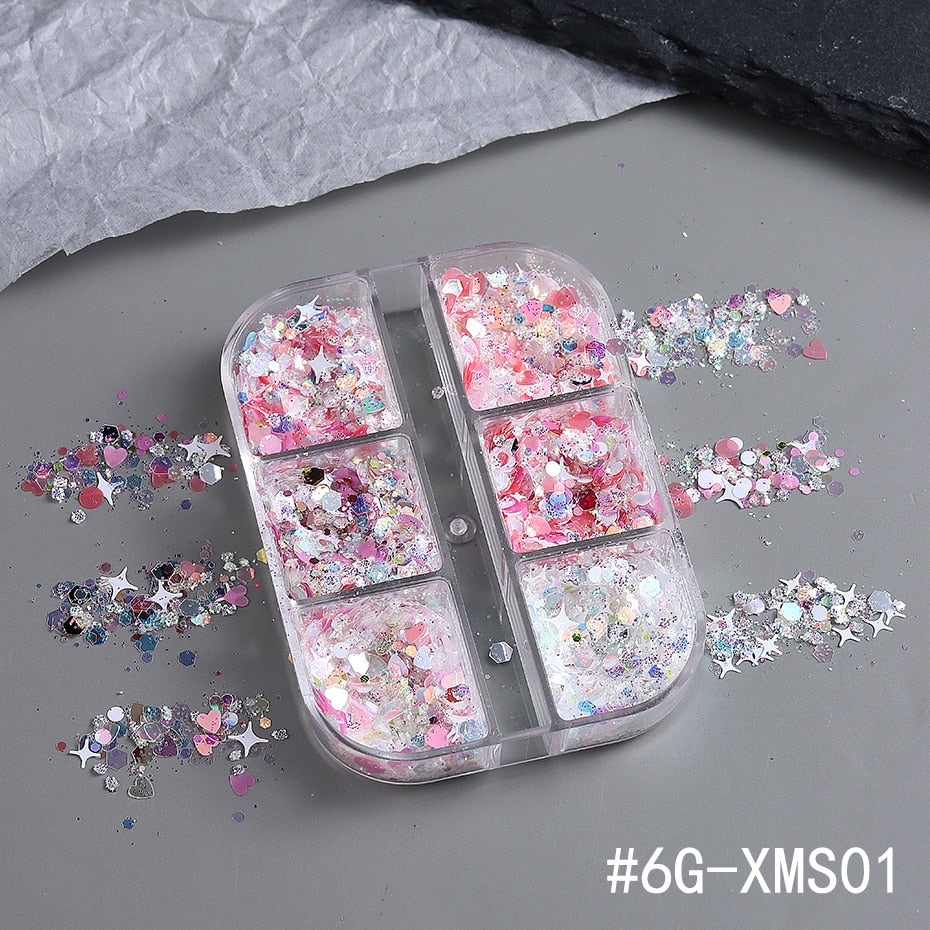 Shining Nails Sequins Pink Iridescent Glitter Slices Hexagon