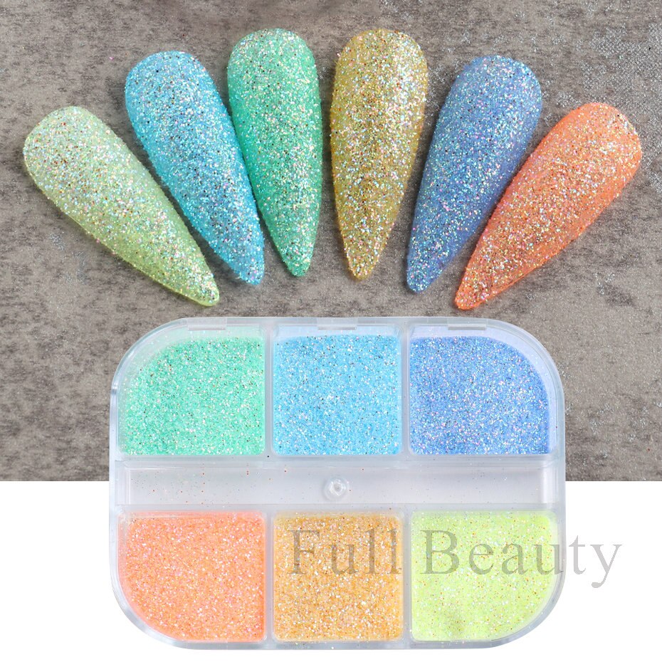 6 Grids Pearl Glitter Powder Aurora Effect Holographic Mirror Nails