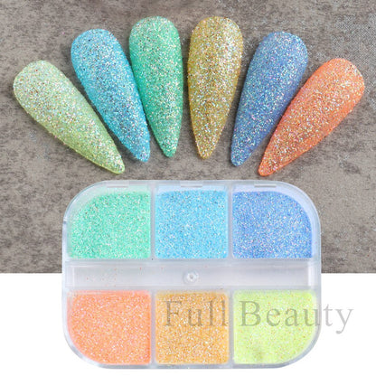 6 Grids Pearl Glitter Powder Aurora Effect Holographic Mirror Nails